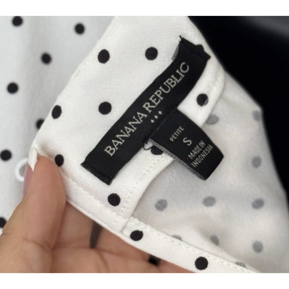Banana Republic Womens Blouse White Short Sleeve Ruffle Top Polka Dot Classic, S - Picture 5 of 7